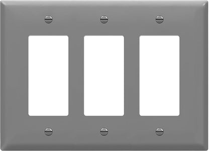 ENERLITES Triple Decorator Switch Cover, Three Gang Outlet Wall Plate, Gloss Finish, Mid-Size 3-Gang 4.88" x 6.77", Unbreakable Polycarbonate Thermoplastic, UL Listed, 8833M-GY, Gray