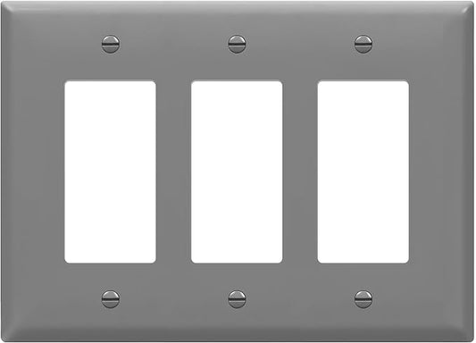 ENERLITES Triple Decorator Switch Cover, Three Gang Outlet Wall Plate, Gloss Finish, Mid-Size 3-Gang 4.88" x 6.77", Unbreakable Polycarbonate Thermoplastic, UL Listed, 8833M-GY, Gray