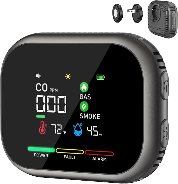 6 in 1 Portable Steadfast Haven Air Quality Detector-with High Accuracy Dual Sensors, HD Screen, Display Temperature Humidity, Magnetic Mount (Gray, 1 Pack)