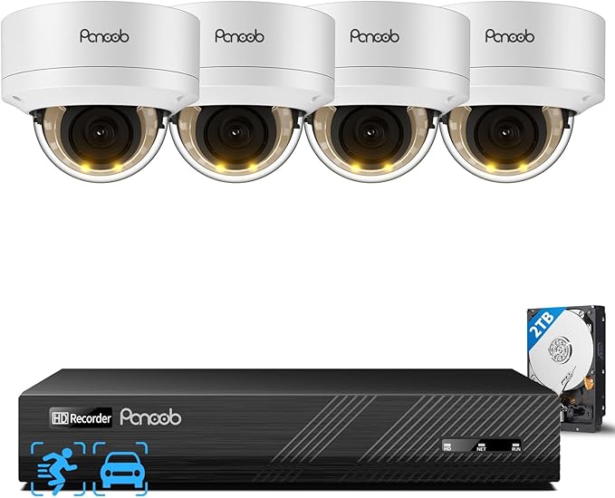 PoE Security Camera System, 5MP 8CH NVR w/ 2TB HDD, Smart Color Night Vision, 2 Way Audio, 4X IK10 Vandal Proof Wired 5MP Dome IP Cameras for Home, Person Vehicle Detection, PD54Y0408-5M