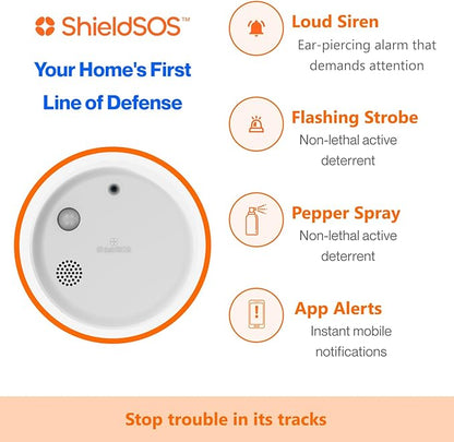 Smart Home Defense System, 3-in-1 Active Deterrent: Pepper Spray, 110dB Siren and Strobe Lights | Wi-Fi and Bluetooth Capability | IP65 Weatherproof | Indoor and Outdoor (White)
