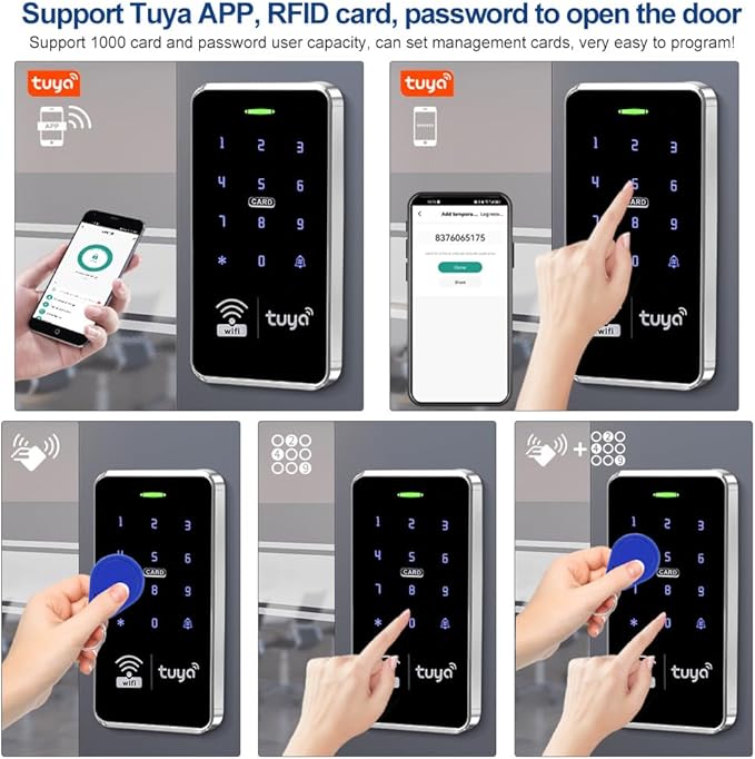 Waterproof Access Control Keypad Home Security System Tuya Smart Remote Unlock Including 10Pcs Key Rings (Silver)