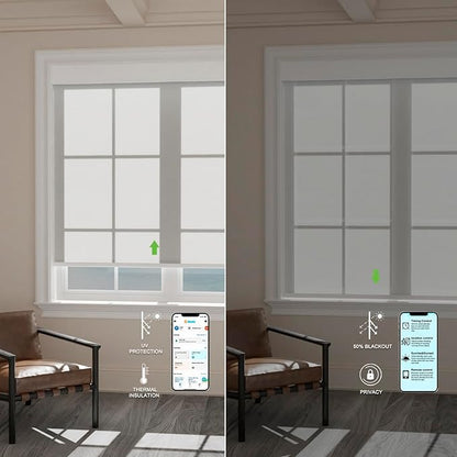 Motorized Blinds with Remote [Light Filtering] Smart Blinds Compatible with Alexa Google HomeKit, 50% Blackout Automatic Roller Shades for Indoor Windows, Customized Size, Mist Frost White