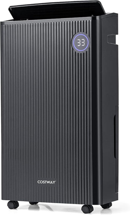 COSTWAY 4,500 Sq. Ft Dehumidifier for Basement, 3-Color Humidity Indicator, Dry Clothes Mode, 12" Drain Hose & Wheels, 57 Pints Dehumidifier for Large Room (Black)