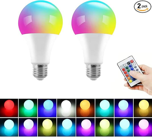 LED Color Changing Bulb, Smart RGB Night Light with Remote Control, Warm White 5/10/15W, E27 Base, 16 Colors for Home Decor Bedroom Stage Party Mood Light, 2 Pack (15W Warm White)
