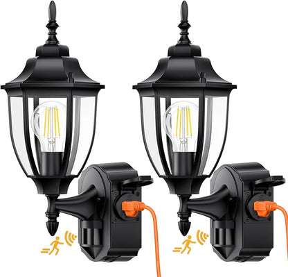 Porch Lights with Outlet, Motion Sensor Outdoor Lights, 2 Pack