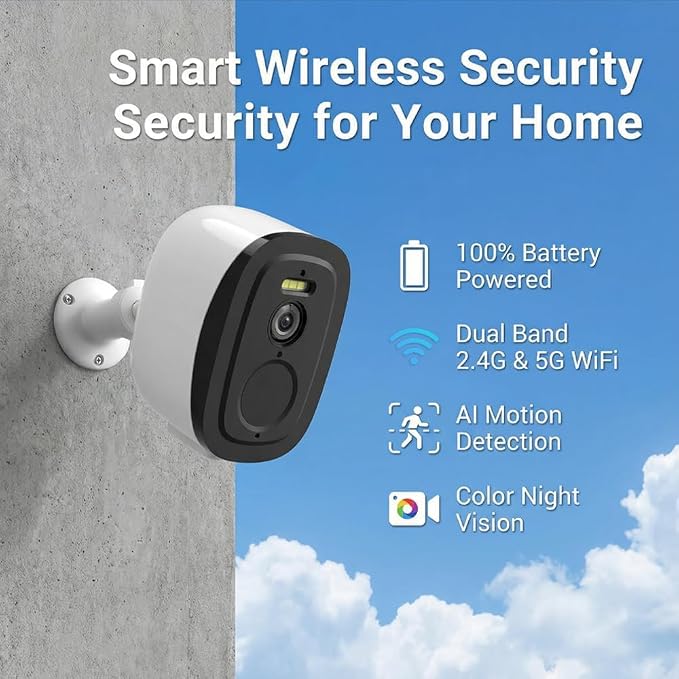 2.4G/5G WiFi Security Cameras Wireless Outdoor 4Pack, 2K QHD Video