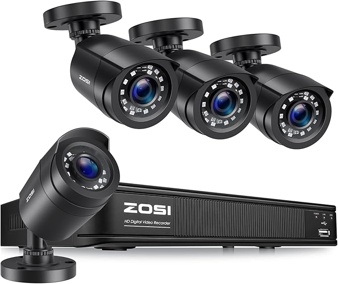 ZOSI H.265+ 3K 5MP Lite AI Home Security Camera System with Human Vehicle Detection, 8 CH CCTV DVR and 4 x 1080p Bullet Camera Outdoor Indoor, 80ft Night Vision, Remote Access, Motion Alerts (No HDD)