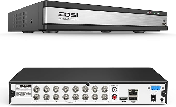 ZOSI H.265+ 1080P FHD 16 Channel DVR for Home Security Camera System with AI Human Vehicle Detection, Hybrid 4-in-1(Analog/AHD/TVI/CVI) Surveillance CCTV DVR Recorder, Remote Access, Email Alarm