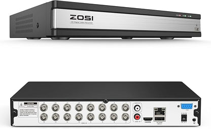 ZOSI H.265+ 1080P FHD 16 Channel DVR for Home Security Camera System with AI Human Vehicle Detection, Hybrid 4-in-1(Analog/AHD/TVI/CVI) Surveillance CCTV DVR Recorder, Remote Access, Email Alarm