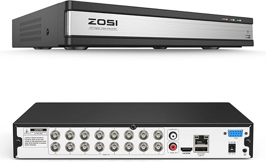ZOSI H.265+ 1080P FHD 16 Channel DVR for Home Security Camera System with AI Human Vehicle Detection, Hybrid 4-in-1(Analog/AHD/TVI/CVI) Surveillance CCTV DVR Recorder, Remote Access, Email Alarm