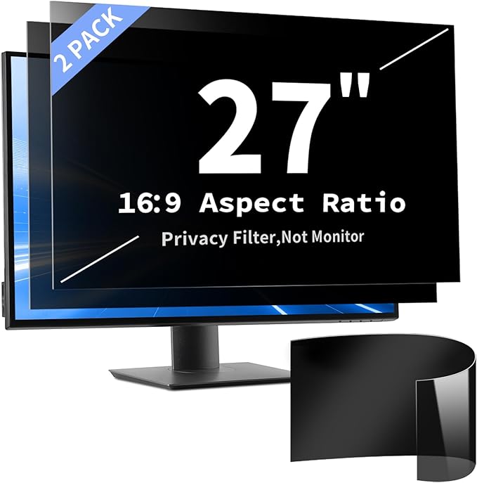 2 Pack- 27 Inch Curved Computer Privacy Screen Filter for 16:9 Widescreen Computer Monitor Computer Screen Protector Computer Screen Privacy Shield Anti Glare and Blue Light