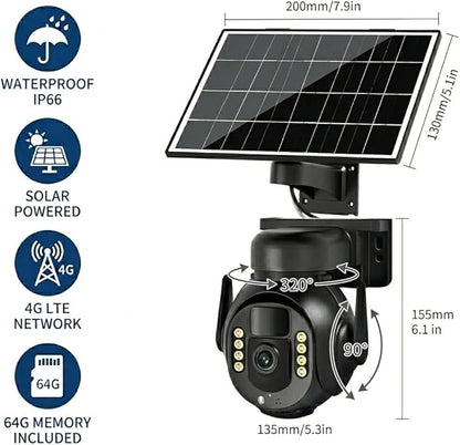 4K 8MP 4G LTE Cellular Security Camera, Outdoor Wireless Camera with Integrated SIM, Night Vision, Two-Way Audio, PIR Motion Detection, IP66 Weatherproof, SD Card Playback.