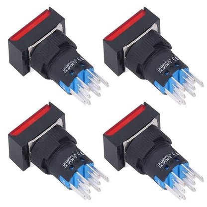 25Pcs Micro Squares Push Button Switch 16mm 12V Self Locking with Light ABS Brass for Automation Equipment DIY Electrical Installation (Red)