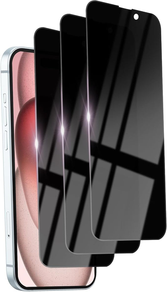 3 Pack Privacy Screen Protector for iPhone 15/14 Pro Tempered Glass 6.1inch Private Saver Anti-Spy Eye Protection Anti-Scratch Full Coverage