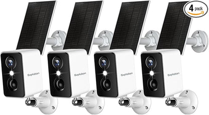 Septekon 2K Security Cameras Wireless Outdoor 4 Pack, Solar Battery Powered Camera with Two Spotlights, PIR Motion Detection Siren, Color Night Vision, 2-Way Audio, IP66 Waterpoof
