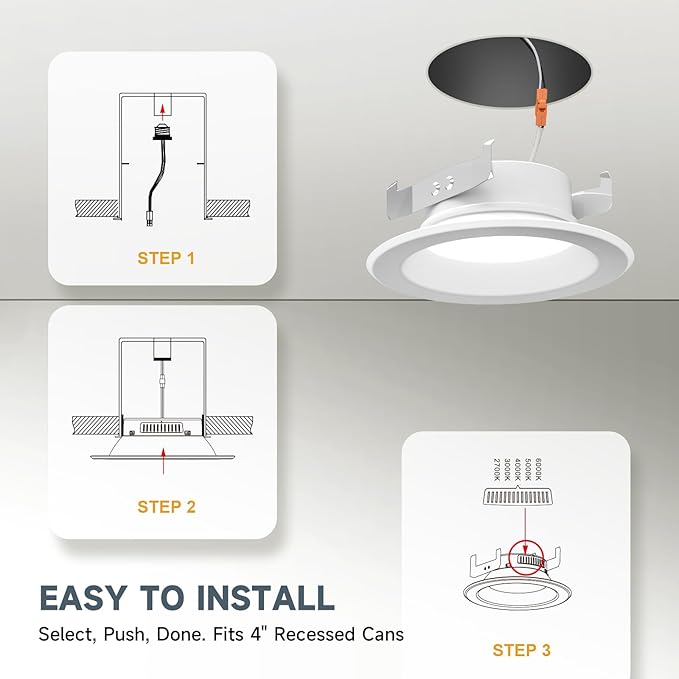 ECOELER 4Inch LED Recessed Dwonlight, 5CCT Selectable Retrofit Can Lights, 10.5W, 800LM, Damp Rated, Dimmable Recessed Ceiling Light for Kitchen, Storage Room, ETL & FCC Listed