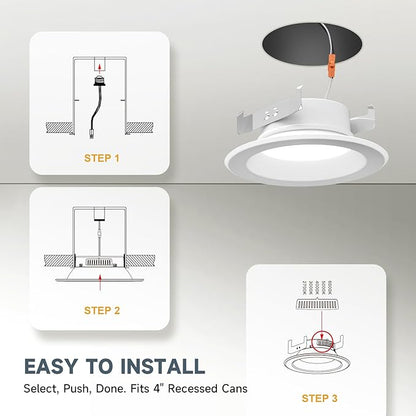 ECOELER 4Inch LED Recessed Dwonlight, 5CCT Selectable Retrofit Can Lights, 10.5W, 800LM, Damp Rated, Dimmable Recessed Ceiling Light for Kitchen, Storage Room, ETL & FCC Listed