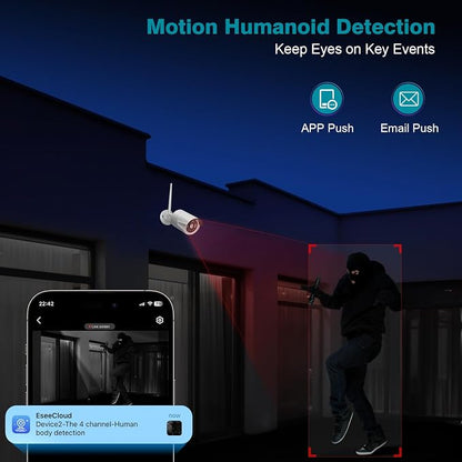 Wireless Security Camera System with 10.1" Monitor 4pcs 5MP Camera