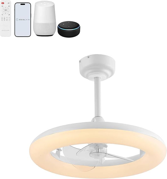 OVAL AIR AIR8001C Piero 21.5" Contemporary Minimalist 6-Speed Metal Mobile-App/Remote-Controlled Dimmable Smart Integrated LED Ceiling Fan Bedroom, Living Room, Dining Room, Frost White