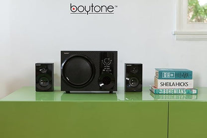 Boytone BT-210FD, Ultra Wireless Bluetooth Main unit, Powerful Sound with Powerful Bass System 30 watt, Excellent Quality Clear Sound & FM radio, with Remote Control Aux Port, SB/SD/ for Smartphone's , Tablets , Desktop Computers , Laptops ,Black Color