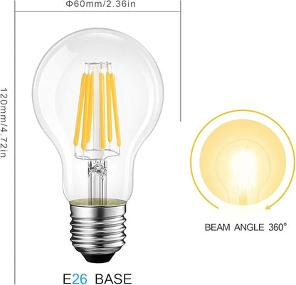 LED Filament Light Bulbs,Edison Light Bulbs,Vintage, 40 Watt Equivalent, A19 Decorative LED Bulbs, 5W, 500LM,Dimmable,Clear Glass,4200K Daylight,E26 Base,UL,6-Pack