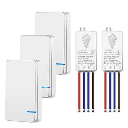 NineLeaf Wireless Light Switch Kit, No Wiring Remote Control, Mini Receiver for Ceiling Lights,Lamps, No WiFi, 1969FT Outdoor 328FT Indoor Range, IP66 Waterproof, 1000W LED(3Switches 2Receivers)