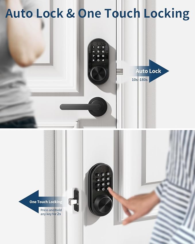 TEEHO TE341 Smart Keyless Entry Door Lock with App Control, Digital Keypad Bluetooth Electronic Deadbolt with Auto Lock, Easy Installation - Black