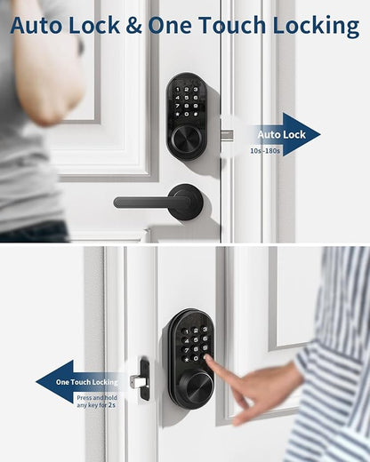 TEEHO TE341 Smart Keyless Entry Door Lock with App Control, Digital Keypad Bluetooth Electronic Deadbolt with Auto Lock, Easy Installation - Black