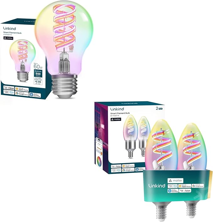 Linkind Matter E12 B11 Led Edison Bulb & Matter A19 Smart Edison Bulb