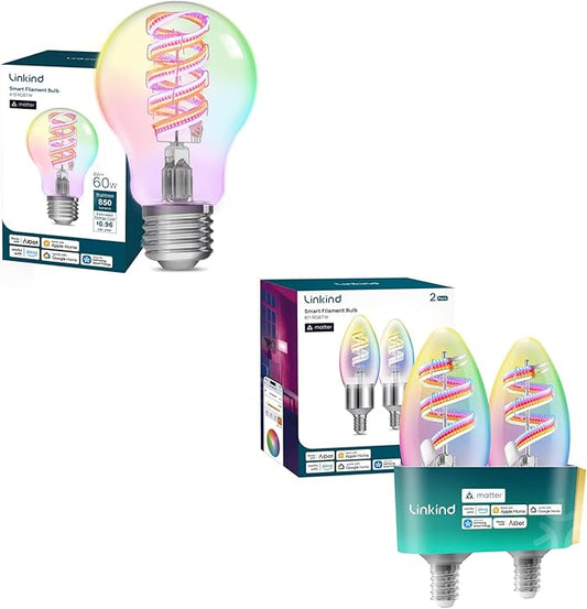 Linkind Matter E12 B11 Led Edison Bulb & Matter A19 Smart Edison Bulb