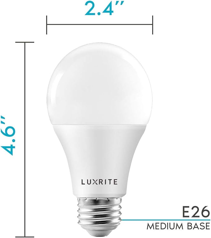 LUXRITE A19 LED Light Bulbs 100 Watt Equivalent Dimmable, 4000K Cool White, 1600 Lumens, Enclosed Fixture Rated, Standard LED Bulbs 15W, Energy Star, E26 Medium Base - Indoor and Outdoor (6 Pack)
