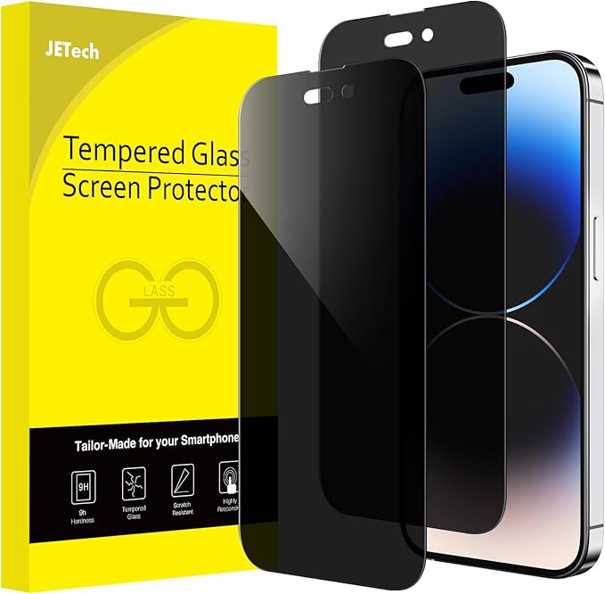 JETech Privacy Full Coverage Screen Protector for iPhone 14 Pro Max 6.7-Inch, Anti-Spy Tempered Glass Film, Edge to Edge Protection Case-Friendly, 2-Pack