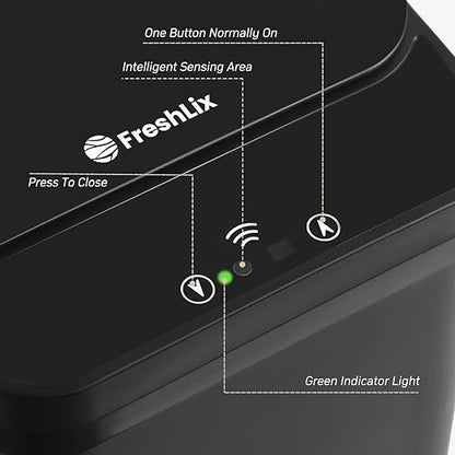 FRESHLIX Motion Sensor Trash Can, 2 Pack 2.6 Gallon Automatic Touchless Garbage Can, Small Smart Trash Can, Slim Waterproof Trash Bin for Bedroom, Bathroom, Office, Living Room, Black