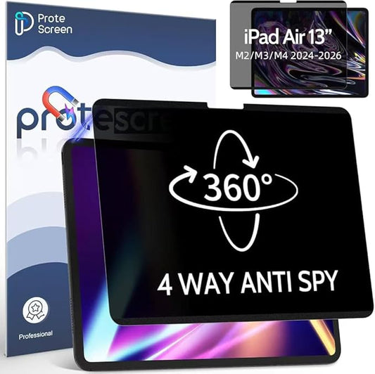 360° Magnetic Privacy Screen for iPad Air 13 Inch 2024-2026 (M2/M3/M4, 6th/7th/8th Gen), 4 Way Privacy Removable Anti Glare Blue Light Filter Shield Film Anti Spy Protector