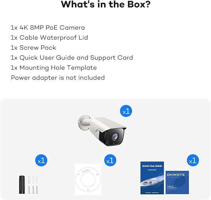 ONWOTE 4K 8MP PoE IP Security Camera, AI Human Vehicle Detection, 3840x2160 8 Megapixels, 134° FoV, Video Audio, Indoor Outdoor, Commercial Wired Camera for Business, Add-on to PoE NVR System (White)