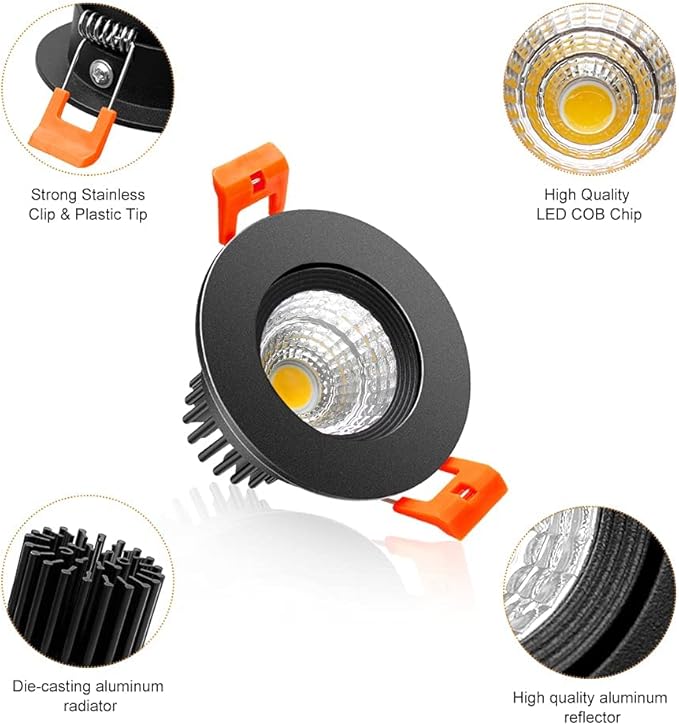 2Inch LED Recessed Ceiling Light, 3W Dimmable LED Downlight, Natural White 4000K, 60 Beam Angle COB Recessed Lights with Driver, 25W Halogen Bulbs Equivalent for Ceiling Lighting, Black 10 Pack