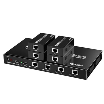 HDMI Extender Splitter 1 x 4, JCHICI 4K@30Hz 100M(328fts) HDMI Splitter with Loopout and EDID Copy Function, Lossless Transmission and Zero Latency, Support 3D