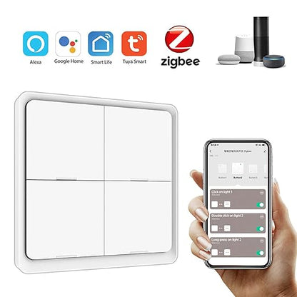 FTVOGUE Wireless 4 Gang Scene Panel No Wiring Needed Stick on Wall Tuya Smart Life for Home Automation
