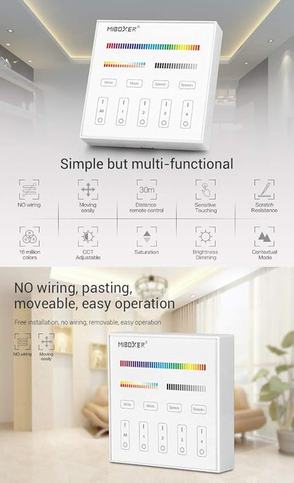 LGIDTECH B4 4-Zone Wall-Mounted Smart Panel Controller DC 3V,Only Work with RGB+CCT Series LED Light Bulb,Spotlight,Downlight,Flood Light,Also Work with FUT037 FUT038