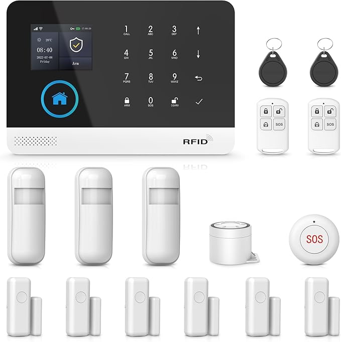 YBJ WiFi Alarm System for Home Security,DIY 4G Smart Home Security System, Wireless Home Alarm System with APP Control, Motion Detector, Door Window Sensor,Siren,Work with Amazon Alexa
