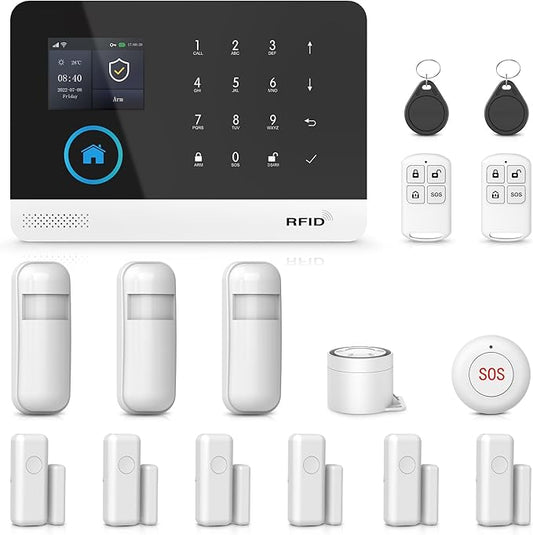 YBJ WiFi Alarm System for Home Security,DIY 4G Smart Home Security System, Wireless Home Alarm System with APP Control, Motion Detector, Door Window Sensor,Siren,Work with Amazon Alexa