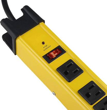CCCEI Heavy Duty Power Strip Surge Protector with 15A, 6 Plug Industrial Shop Workshop Garden Metal Multiple Outlets, 10FT Extension Cord 1200 Joules ETL Listed, Yellow