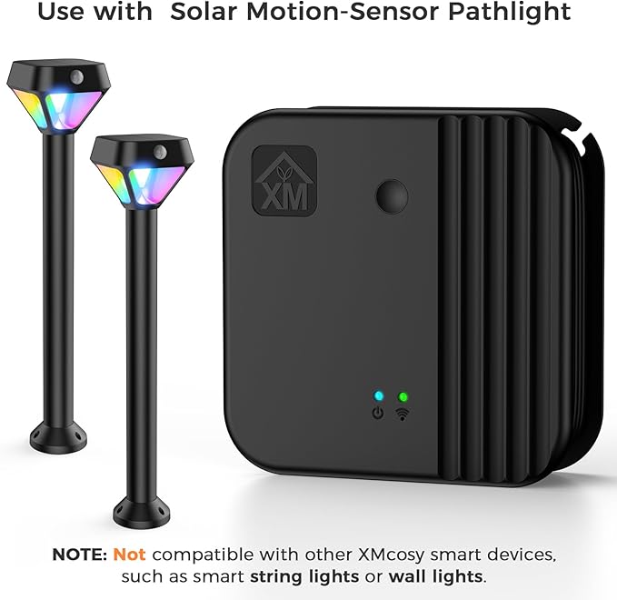 XMCOSY+ Smart Bridge for Smart Solar Outdoor Lights with Motion Sensor, Supports to 128 Devices, 2.4GHz WiFi, Remote Control, Works with Alexa & Google Home, Compatible with Bluetooth & Mesh Devices