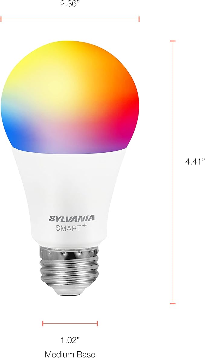 Sylvania Smart Light Bulb, Bluetooth Mesh LED Bulb, Compatible with Alexa & Google Home, A19, 60W Equivalent, E26, RGBW Full Color & Adjustable White [2022 Model] (Pack of 1, 4 Count Total)