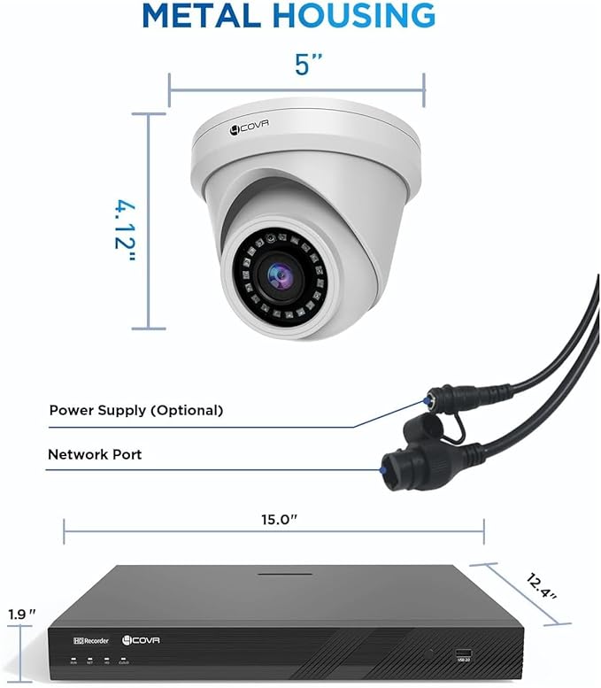 4COVR 4K 16 Channel Security Camera System for Business, 16CH NVR 4TB HDD, AI Human Vehicle Detection, 16x 8MP IP67 Dome Commercial IP PoE Camera with Mic, Night Vision, 24/7 Recording, LY97AX8M1616