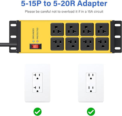 CCCEI 2PCS 12 Gauge Heavy Duty Power Strip, 8 Ports. Yellow, 15FT.