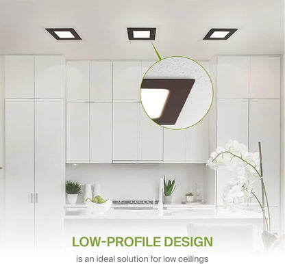 ASD 12 Pack LED Square Recessed Lighting 6 Inch, 5 CCT 2700K-5000K, 15W 60W Eqv, Ultra Thin Dimmable Ceiling Lights with J Box, Canless Wafer Downlight, Slim Panel, UL Energy Star, Oil-Rubbed Bronze