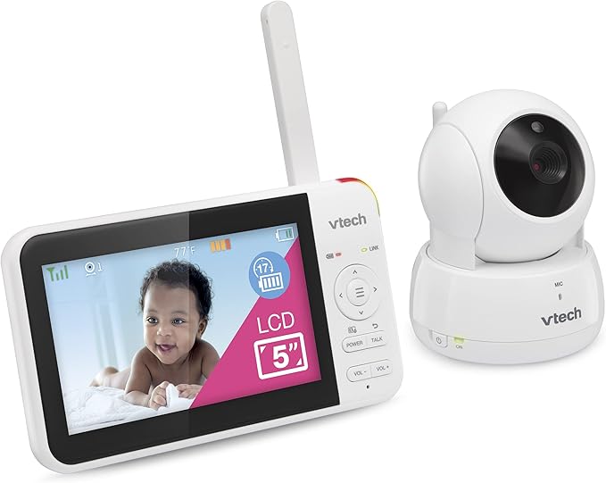 VTech VM924 5" Pan Tilt Zoom Video Baby Monitor – No WiFi, 17 Hour Battery, 1000ft Range, Night Vision, Lullabies, Temperature Sensor & 2-Way Talk – Ideal for New Parents