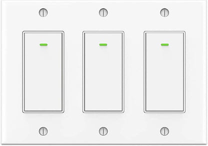 Lesim Smart 3 Gang WiFi Light Switch, 2.4GHz, Compatible with Alexa, Google Home, White, Push Button, Automatically/Smart Switch Operation